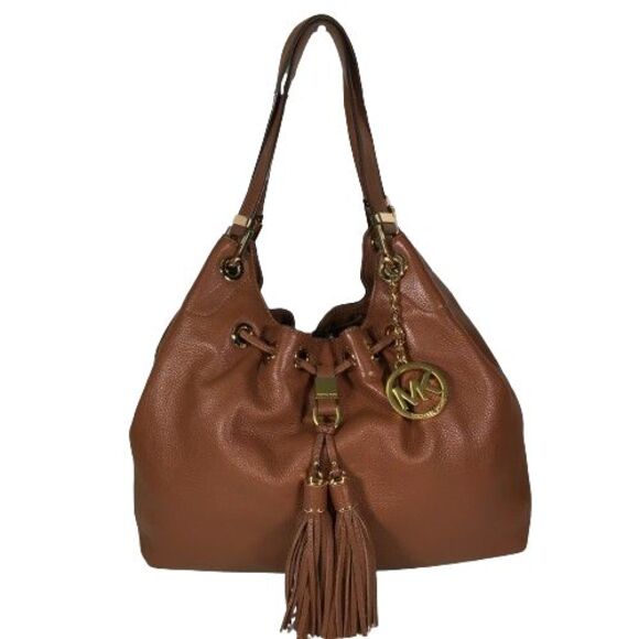 Michael Kors Luggage Brown Leather Camden Drawstring Shoulder Bag Purse Tote - Picture 1 of 16